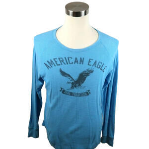 American Eagle Mens Athletic Fit Light Blue Graphic Thermal Sweater L